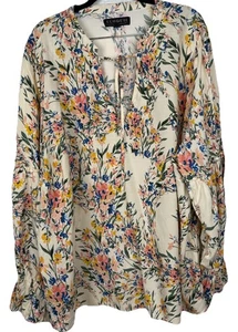 Eloquii Bluse beige Gr. 24 Blumen Boho CottageCore Rüschen Puffärmel Bauern - Bild 1 von 12