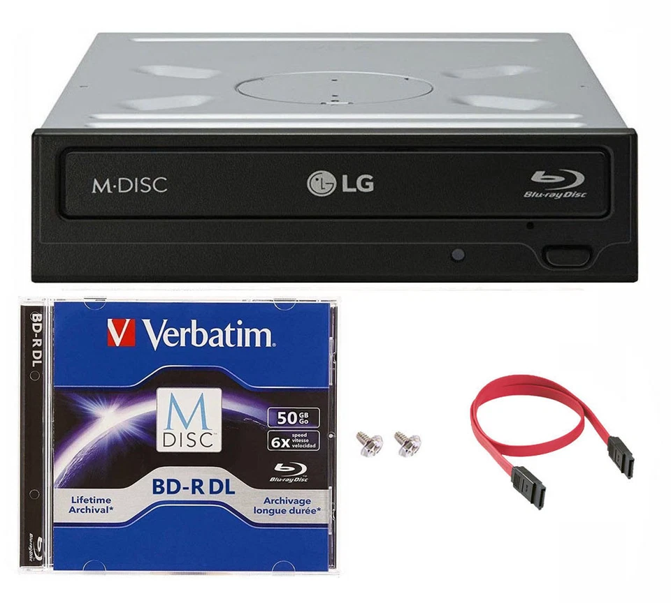LG 14x WH14NS40 Internal Blu-ray Burner+50GB Verbatim M-Disc BD-R DL+SATA Cable - Image 1 of 1