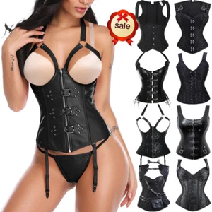 Halloween Women Sexy Bustier Lace Up Boned Corset Top Steampunk Basques Lingerie - Picture 1 of 44