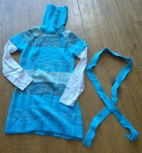 I LOVE ENERGIE girl's EUC sz M sweater dress LS blues striped w/belt  - Picture 1 of 4