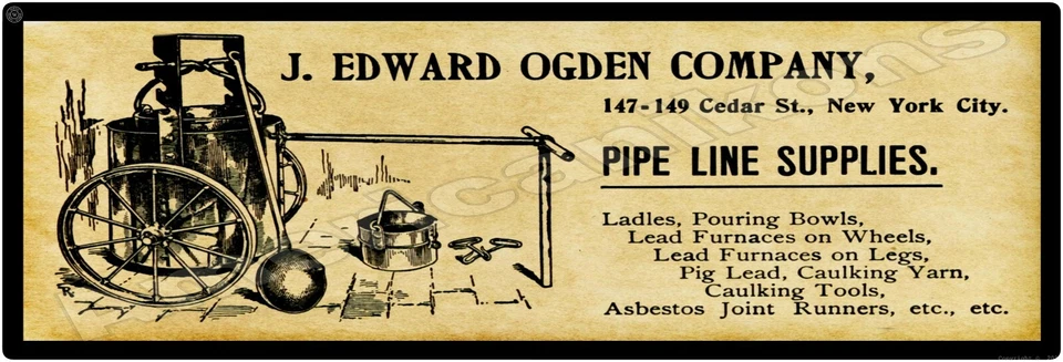1901 J. Edward Ogden Co. Nuevo letrero de metal: equipo de oleoducto, Nueva York - 6 x 18" Foto 1 de 1