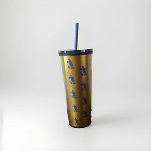 Disney World Gold w/Gray Mickey Mouse 20 oz Tumbler Cup Drink Bottle NEW 10" NEW - Picture 1 of 3