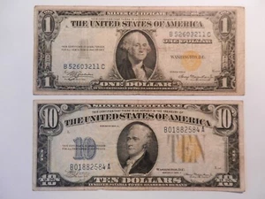 1935-A $1 and 1934 A $10 North Africa Yellow Seal Emergency Notes (2) - Picture 1 of 2