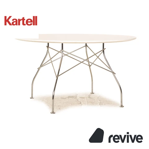 Kartell Glossy Wood Dining Table White Metal 50 13/16in x Cover