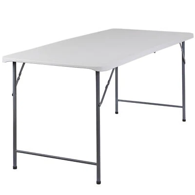 Plastic Folding Table-6ft Fold in Half Picnic Table with Carrying Handle White - Image 1 of 4