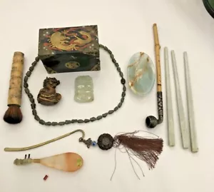 Viele verschiedene antike chinesische Objekte... geschnitzter harter Stein, Jade? Ect - Bild 1 von 12