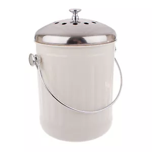 Enamel Retro Kitchen Scraps White Compost Bucket with Charcoal Filter - Foto 1 di 1