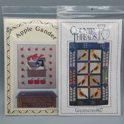 Lote de 2 patrones de edredón con apliques de jilgueros y manzana Country Threads Foto 1 de 4