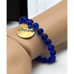 Blue Beaded Bracelet With Dream Gold Tone Charm Rever - Picture 1 of 6