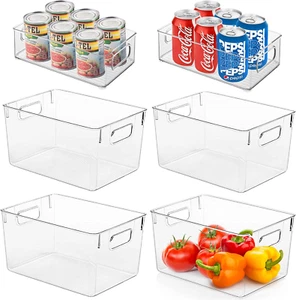 Clear Plastic Storage Bins - Set of 6 Kitchen Organization and Storage, Pantry, - Picture 1 of 7