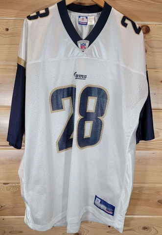 Reebok NFL St. Louis Rams Marshall Faulk 2XL Jersey White #28 Los Angeles Cover