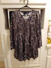 Blue River Women's Tiered Lace Up Front Top Boho Bell Sleeves Paisley Print