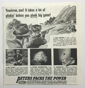 Vintage Print Ad 1940 Peters .22 Bullet High Velocity Filmkote Plinking Power DuPont - Bild 1 von 3