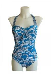 TOMMY BAHAMA blue paisley print swimsuit 1-piece Sz 8 - Picture 1 of 2