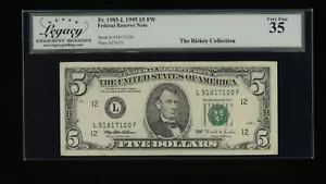 DBR 1995 $5 San Francisco Fr. 1985-L Legacy 35 Serial L91817120F - Picture 1 of 2