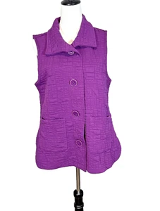 Habitat Purple Quilted Gauze Vest Womens M Artsy Textured Button Front Top - Picture 1 of 12