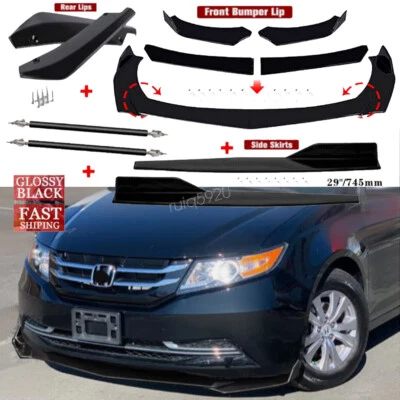 For 11-17 Honda Odyssey V Style Front Bumper Lip Spoiler Side Skirt Strut Rods Foto 1 de 4
