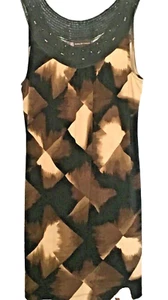 Women's Size L Shades of Brown Summer DRESS w/Beaded Neckline Diana Burchman - Picture 1 of 6