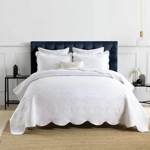 mixinni White Quilts Set Queen Size 3 Piece Comforter Set Embossed Solid Colo... - Picture 1 of 6