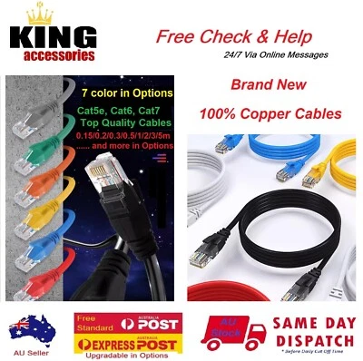100% Pure Copper Network Cat5e Cat6 Cat7 Color Ethernet Cable Lifetime Warranty - Image 1 of 4