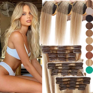 Highlight Clip In 100% Remy Human Hair Extentions 8PCS Full Head CLEARANCE Weft - Picture 1 of 51