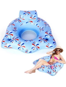 "Flotador de piscina inflable patriótico de 47"" con portavasos y dos asas" - Imagen 1 de 5