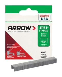 Arrow 215 JT21 7/16" W X 5/16" L 23 Ga. Wide Crown Light Duty Staples 1000 pk - Picture 1 of 1