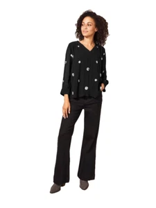 White Stuff Elisa Pailletten Top schwarz silber gold Gr. 8 fließende Bluse - Bild 1 von 5