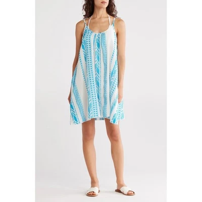 Mini Vestido Elan Para Mujer Blanco Azul Estampado Geométrico Cuello Halter Playa Cubrir XL Foto 1 de 4