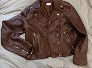 La Redoute size 20 (more like 18) Brown leather jacket excellent condition - Picture 1 of 5