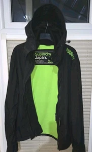 Men's XXL 2XL Superdry Black Windcheater. Flouro Lime Fleece And Trim. Exc Cond. - Picture 1 of 10