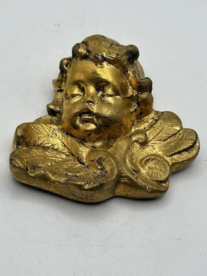 Cherub Putti Wall Hanger Molded Plaster And Painted Gold - Image 1 of 4