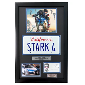 Robert Downey Jr. Signed Iron Man Movie Car Audi R8 License Plate Framed JSA COA - Picture 1 of 6