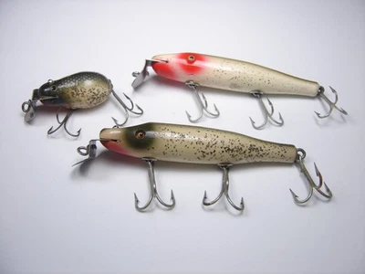 LOT OF 3 VINTAGE CREEK CHUB FISHING LURES PIKIE SURFSTER TINY TIM - Image 1 of 4