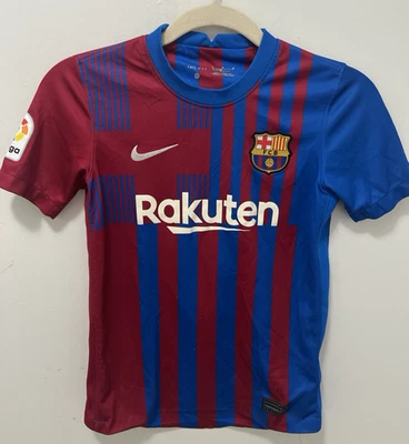 FC Barcelona Boys Jersey Medium Rakuten Soccer Nike Dri Fit Barca La Liga #9 - Image 1 of 4