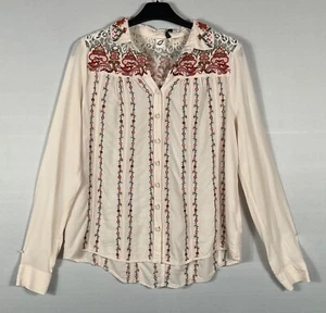 Akemi + Kin Anthropologie Top Womens 6 Floral Embroidered Button Up Long Sleeves - Picture 1 of 6