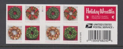 US #5427b Holiday Wreaths Complete DS Booklet of 20 Forever Mint Never Hinged - Image 1 of 2