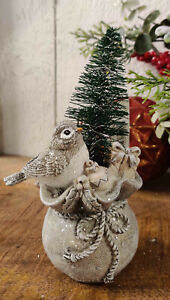 Clayre & Eef Weihnachtsdeko Vogel mit Tannenbaum LED 8 x 7 x 17 cm