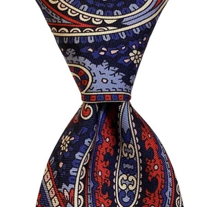 DANIEL CREMIEUX Sevenfold Men's Silk Necktie ITALY Luxury PAISLEY Blue/Red NWT - Picture 1 of 4