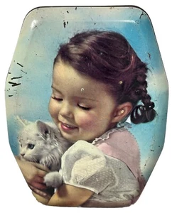 Little Girl w/ Cat Woolworths New Zealand & Australia EMPTY Tin Decor - Picture 1 of 14