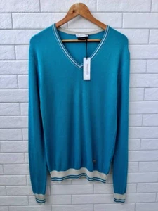 Versace Collection Cotton V-Neck Men’s Turquoise Jumper Sweater Size S - Picture 1 of 16