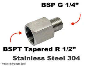 BSPT Tapered R 1/2" Female to BSP G 1/4" Male Stainless Sensor Adaptor Fittings - Imagen 1 de 6