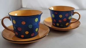 Whittard Of Chelsea 2 Cup and Saucers Multicoloured Polkadot Pattern (B5) - Picture 1 of 14