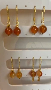 Carnelian, Virgo Birthstone, Earrings on Gold Plated Sterling Silver Wires - Picture 1 of 27