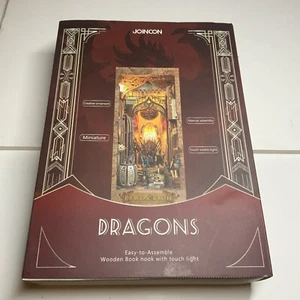 DIY Dragons Wooden Book Nook Insert Kit Miniature Bookshelf w Touchlight LED - Picture 1 of 7