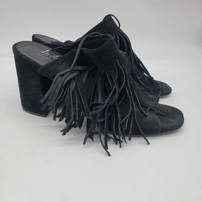 UNDERSTATED MATISSE MOONSHINE BLACK SUEDE FRINGED MULES 9 M Boho - Image 1 of 4