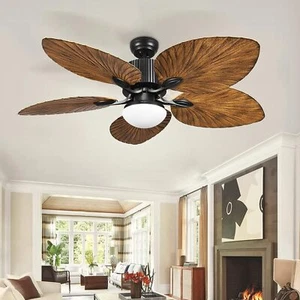 52''LED Ceiling Fan with Remote Control Reversible Lamp 5 Palm Tropical Blades - Picture 1 of 12