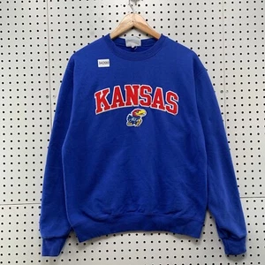 Kansas Jayhawks Crewneck Sweatshirt Mens Medium Blue Embroidered 21.5x25.5 - Picture 1 of 15