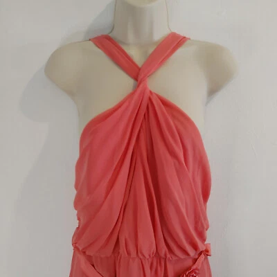 Mathew Williamson Dress UK 16 Coral Pink Maxi Mother Bride Prom Twist Halter - Image 1 of 4