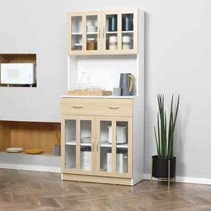HOMCOM 1.8m Kitchen Cupboard Storage Cabinet Framed Glass Doors with Shelves - Picture 1 of 11